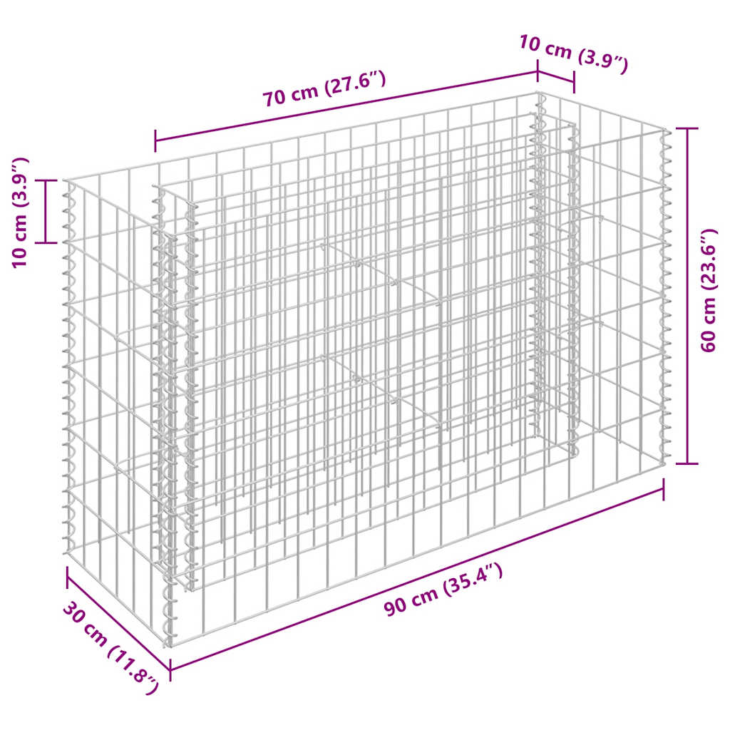 vidaXL Gabionen-Hochbeet Verzinkter Stahl 90×30×60 cm