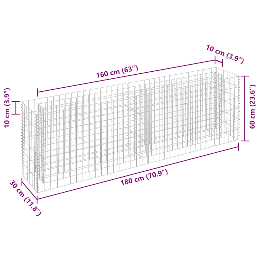 vidaXL Gabionen-Hochbeet Verzinkter Stahl 180×30×60 cm