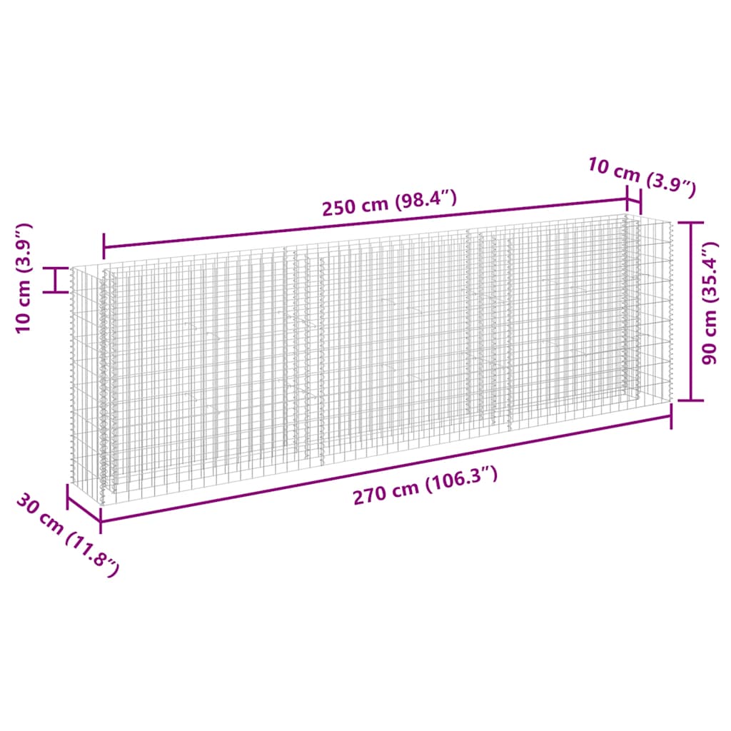 vidaXL Carré potager en gabion Acier galvanisé 270 x 30 x 90 cm