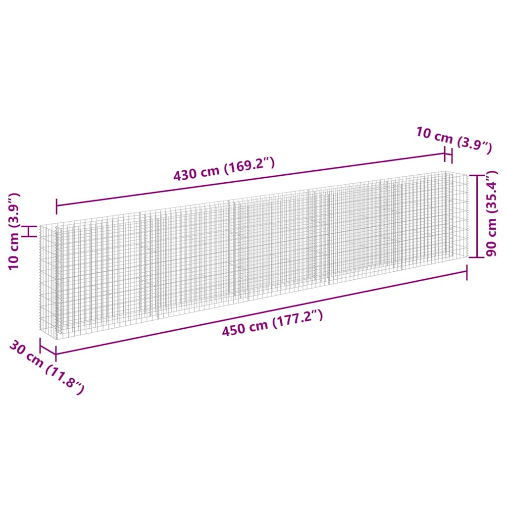 vidaXL Carré potager en gabion Acier galvanisé 450x30x90 cm