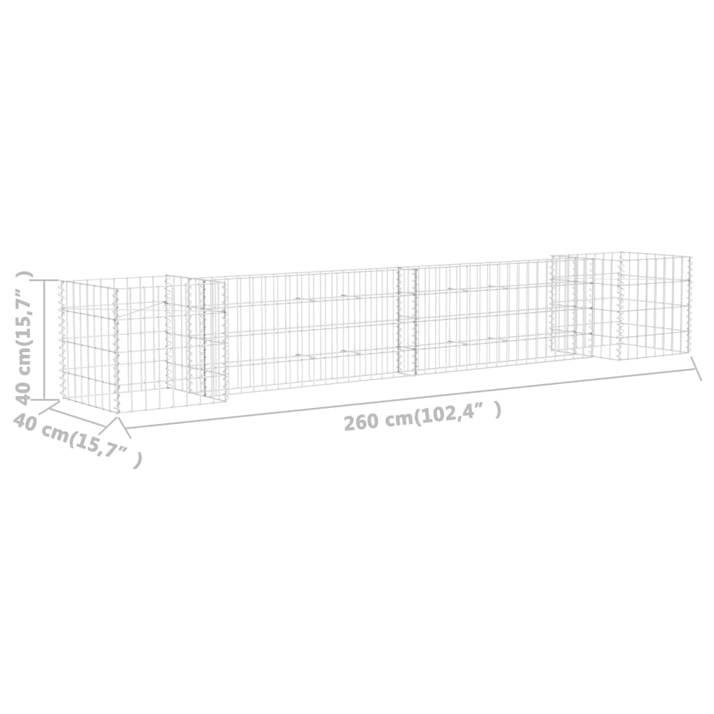 vidaXL H-förmiger Gabionen-Pflanzkorb Stahldraht 260x40x40 cm
