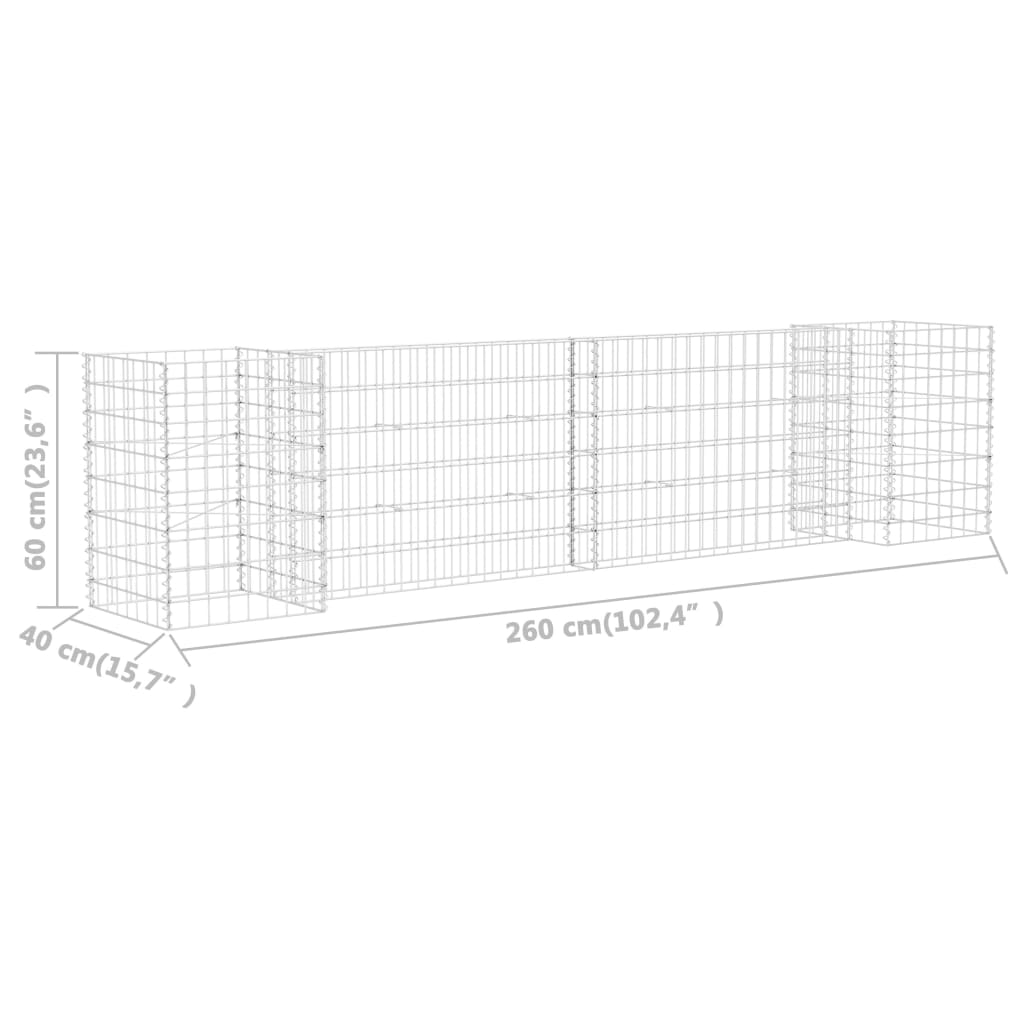 vidaXL H-förmiger Gabionen-Pflanzkorb Stahldraht 260x40x60 cm