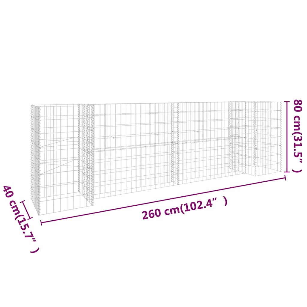 vidaXL H-förmiger Gabionen-Pflanzkorb Stahldraht 260x40x80 cm