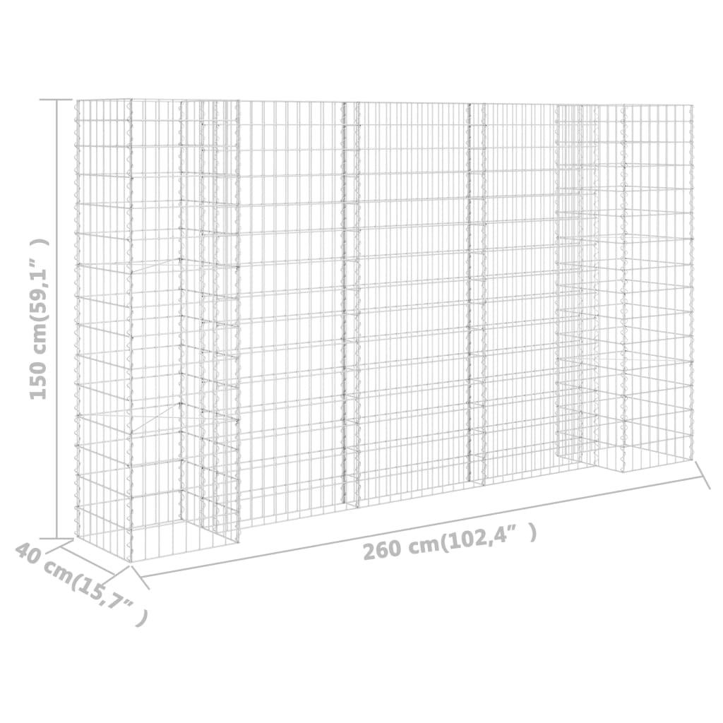 vidaXL H-förmiger Gabionen-Pflanzkorb Stahldraht 260x40x150 cm