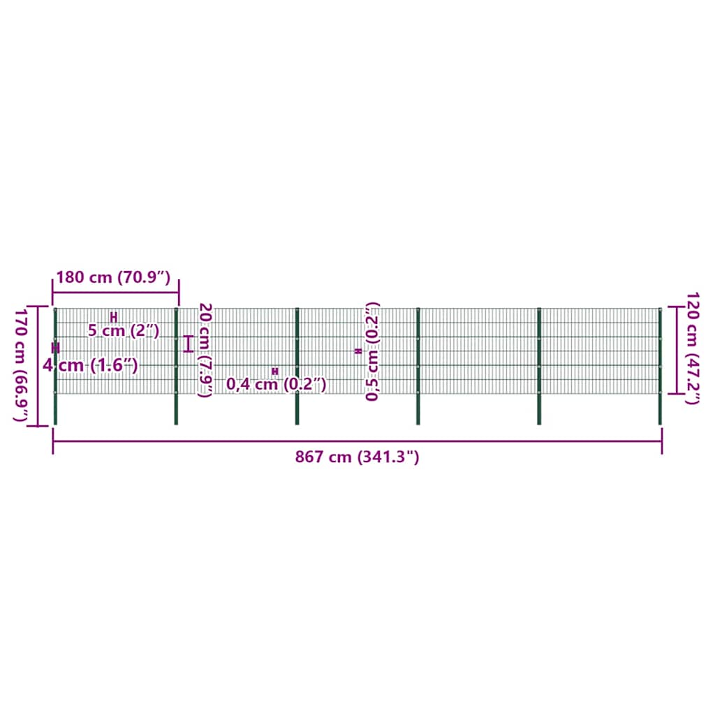Zaunelement mit Pfosten Eisen 867 x 120 cm Grün