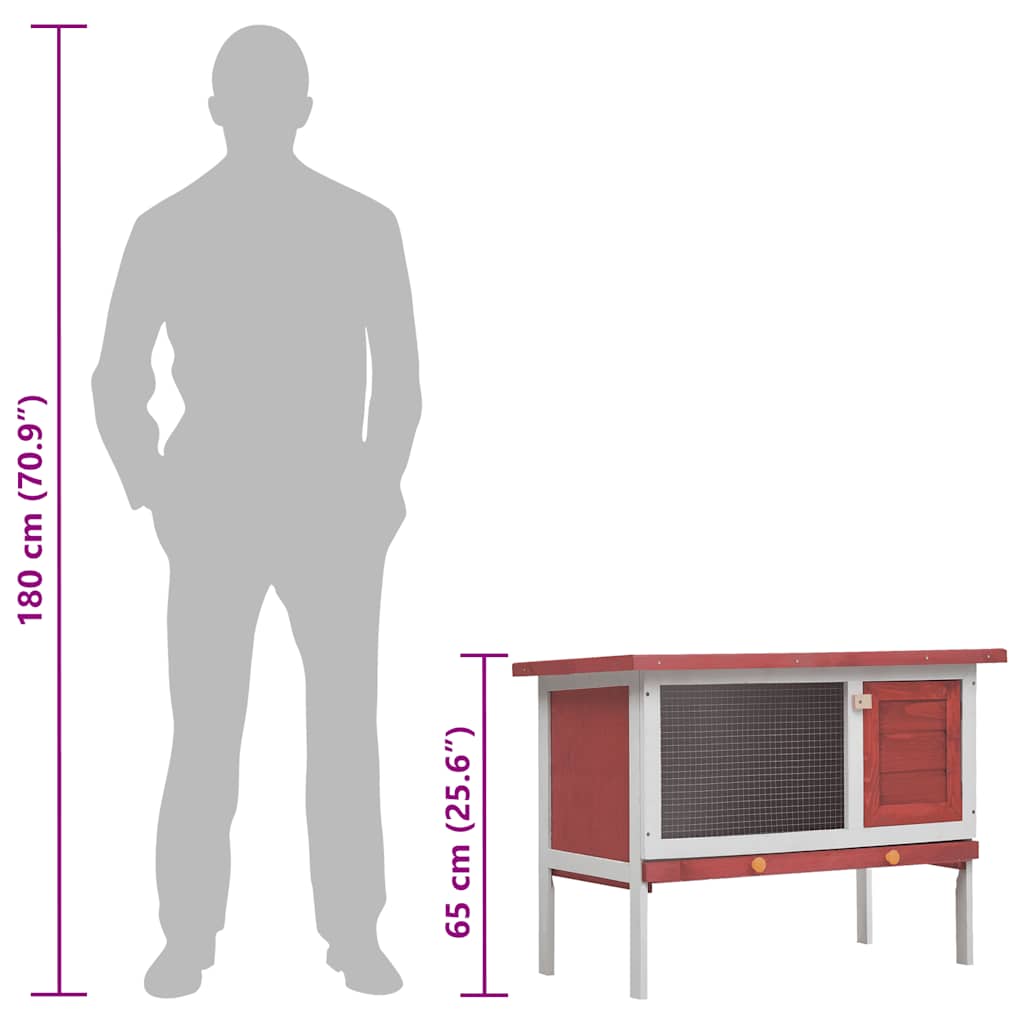 Kaninchenstall 1 Ebene Rot Holz