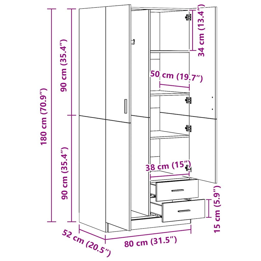 Kleiderschrank Weiß 80x52x180 cm Holzwerkstoff