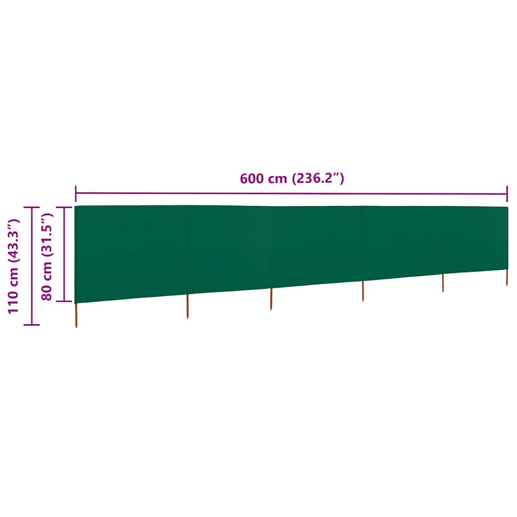 vidaXL Brise-vue 5 pièces 600 x 80 cm vert