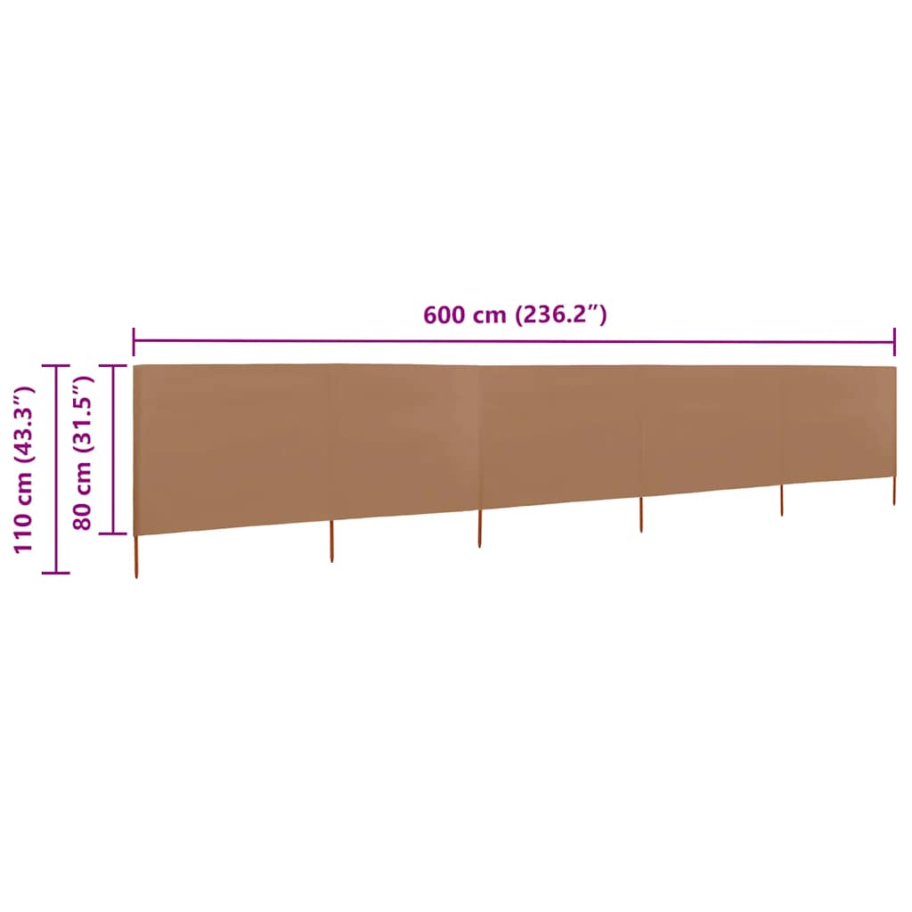 vidaXL Brise-vue 5 pcs 600 x 80 cm Taupe