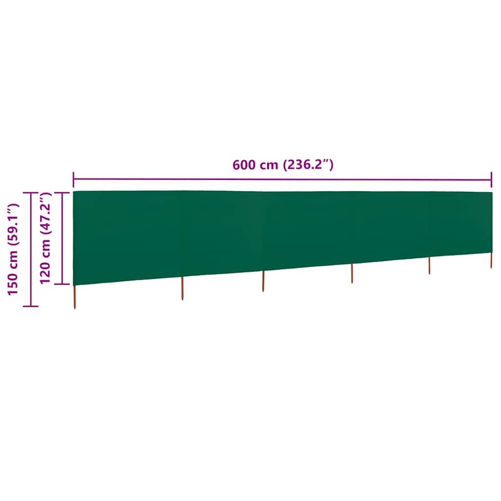 vidaXL 5-teiliges Windschutzgewebe 600 x 120 cm Grün