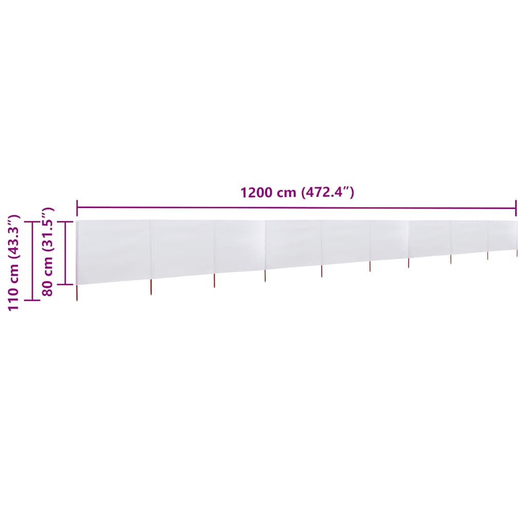 9-teiliges Windschutzgewebe 1200 x 80 cm Sandweiß