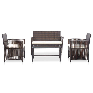 vidaXL Salon de jardin 4 pcs avec coussins résine tressée marron