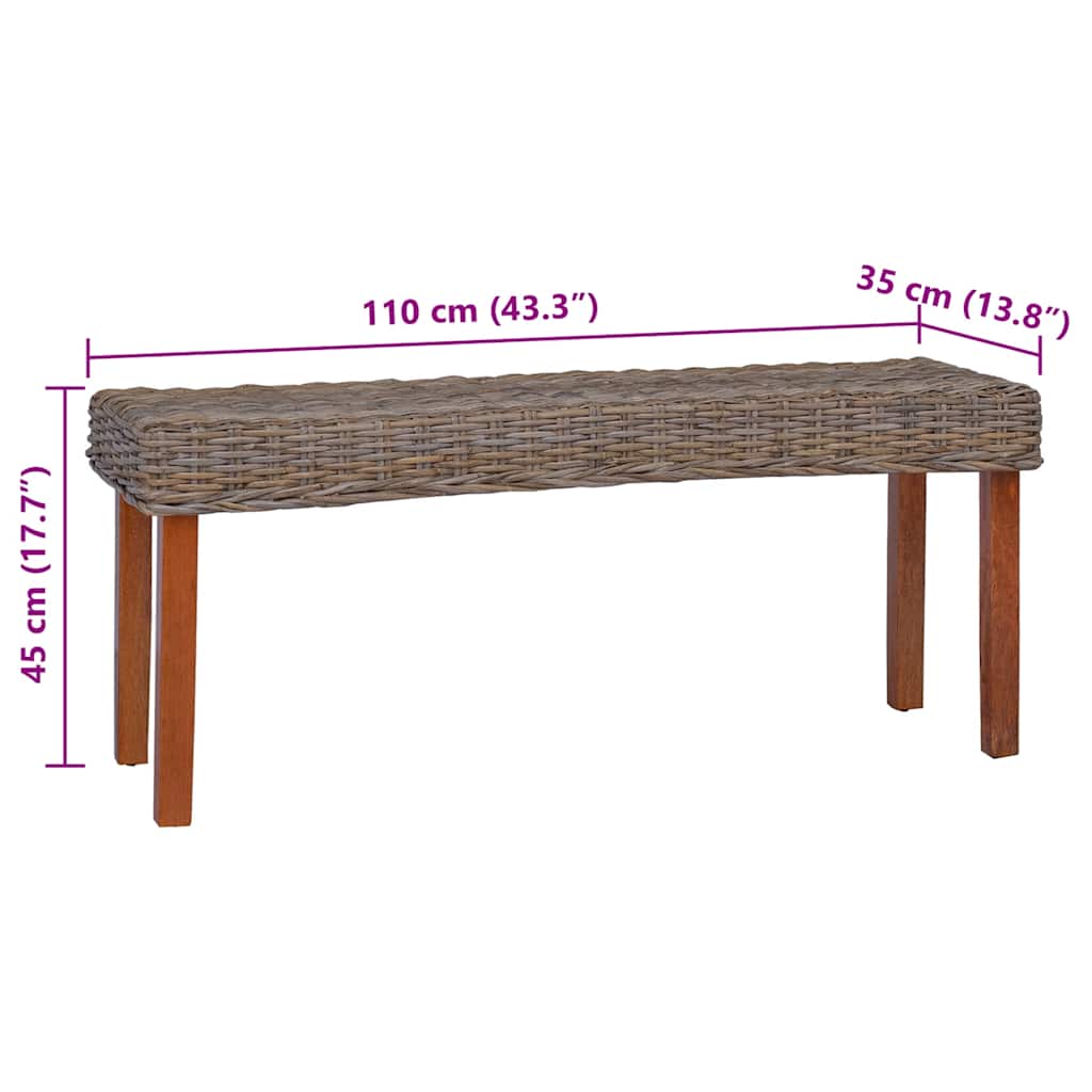 Sitzbank 110 cm Natur Kubu-Rattan und Massivholz Mahagoni