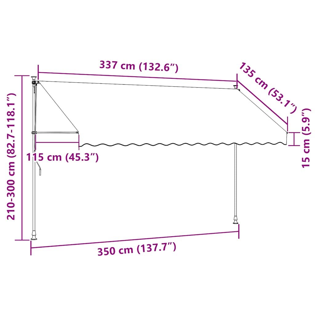 vidaXL Einziehbare Markise Handbetrieben mit LED 350 cm Blau und Weiß