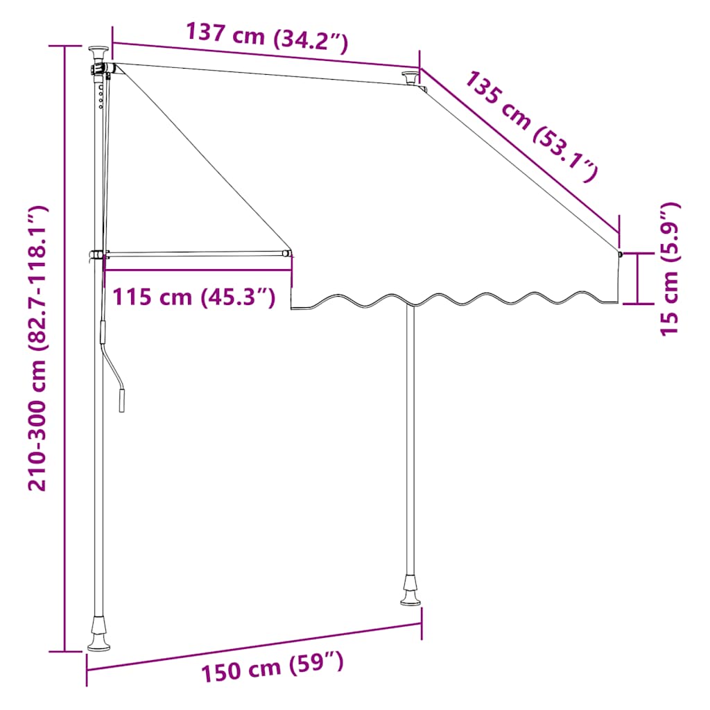 vidaXL Einziehbare Markise Handbetrieben mit LED 150 cm Anthrazit