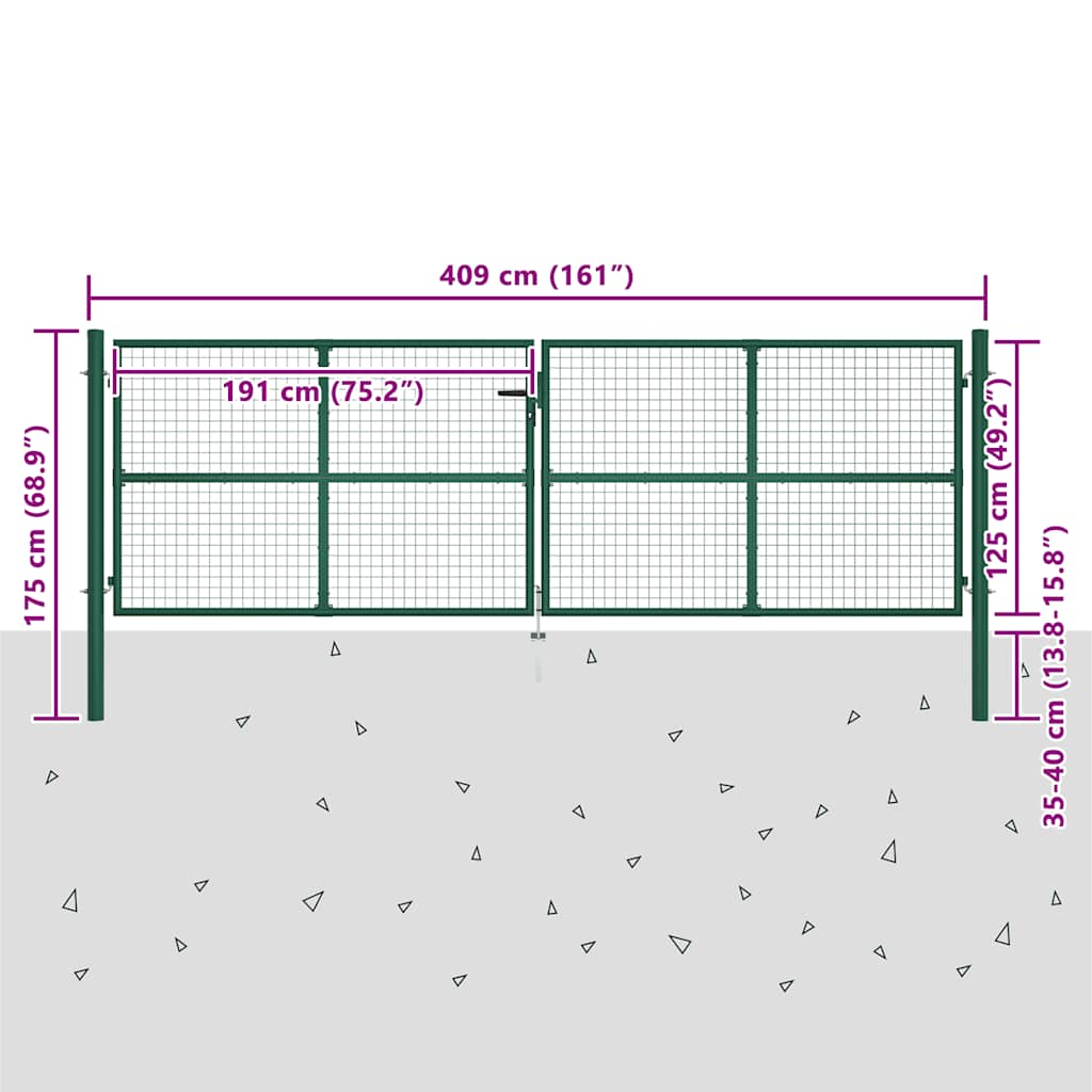 Maschen-Gartentor aus Stahl 400 x 125 cm Grün
