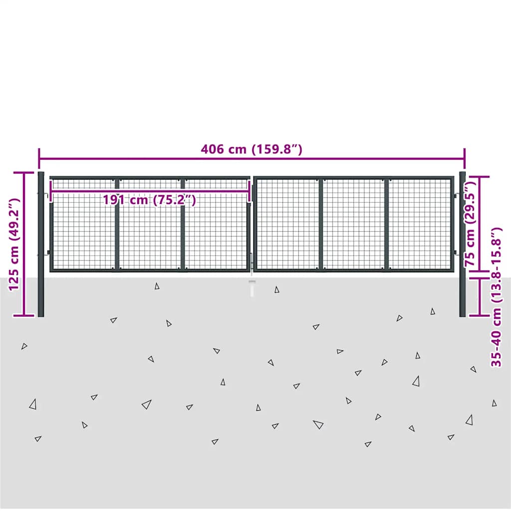 Maschen-Gartentor verzinkter Stahl 400 x 75 cm Grau