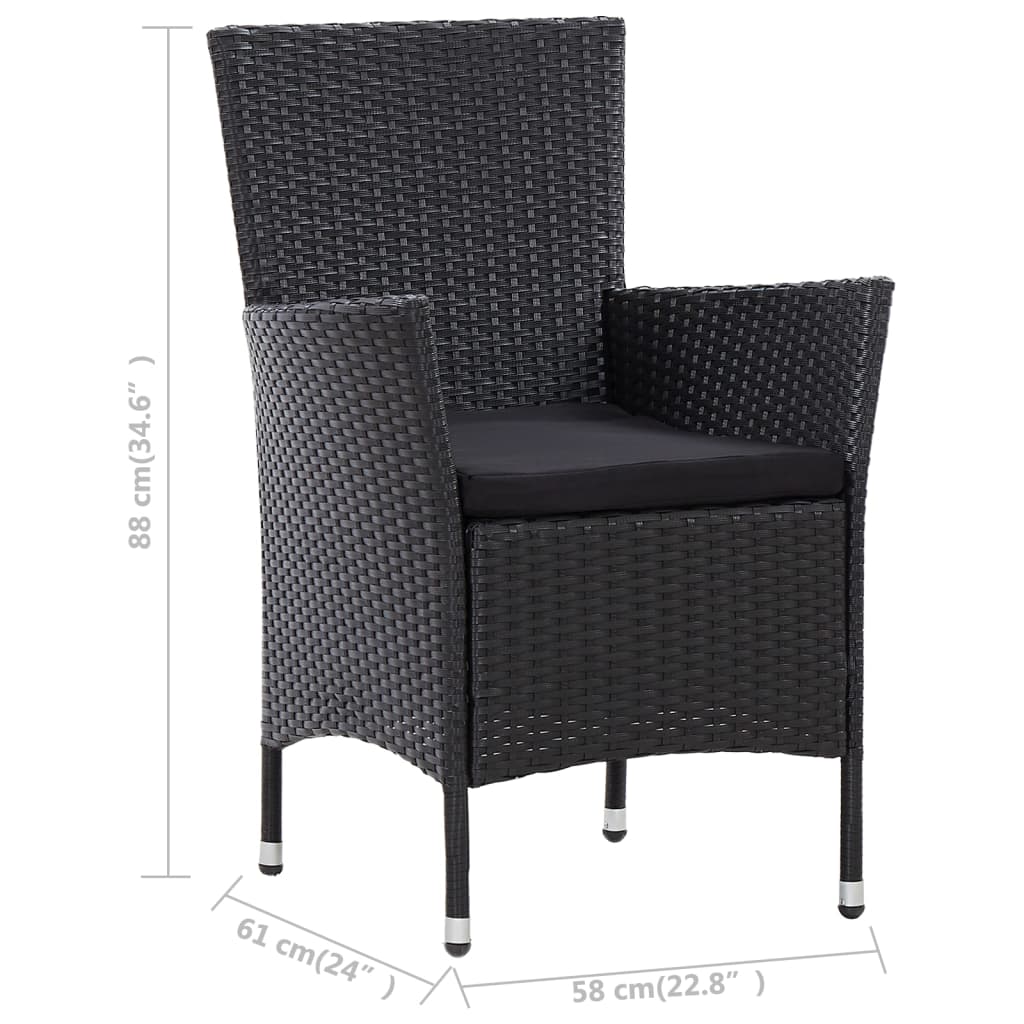 vidaXL 5-tlg. Garten-Essgruppe mit Kissen Poly Rattan Schwarz
