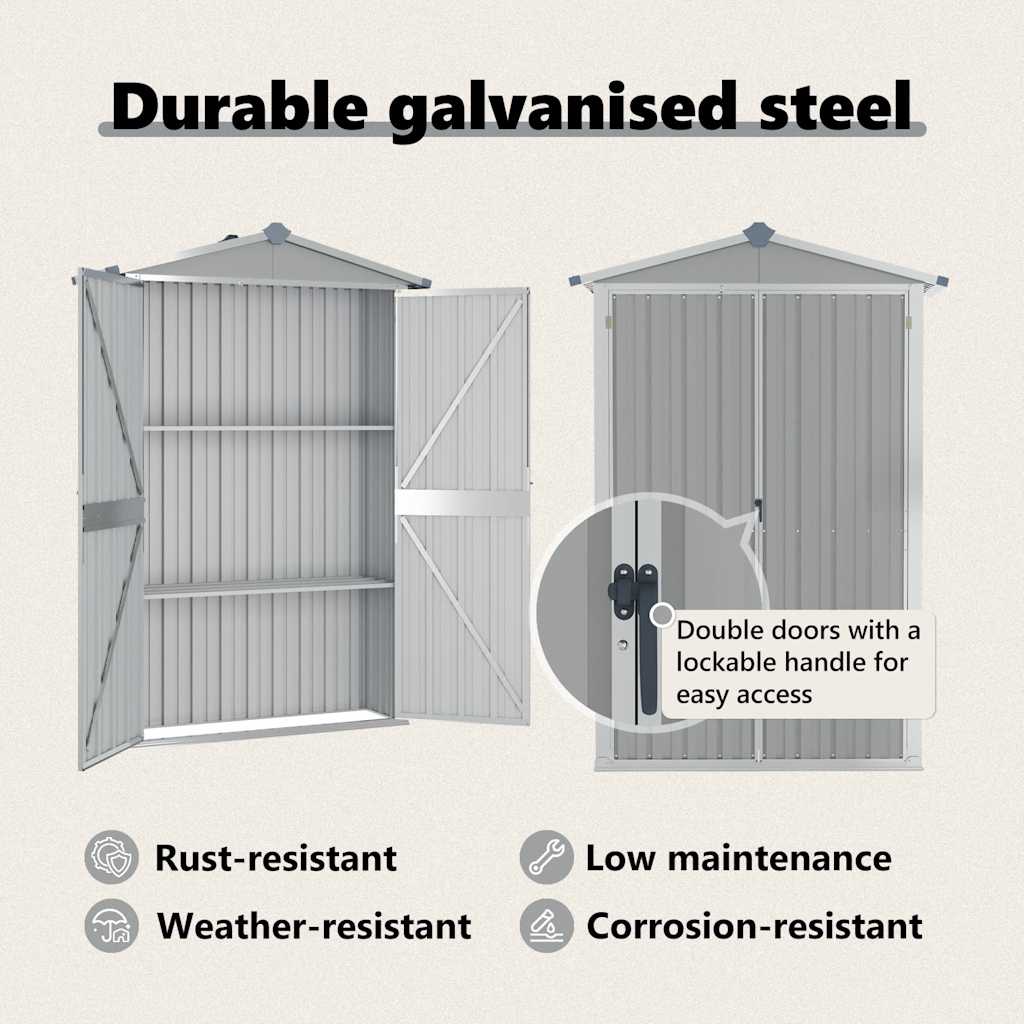 Gerätehaus Grau 116x45x175 cm Verzinkter Stahl