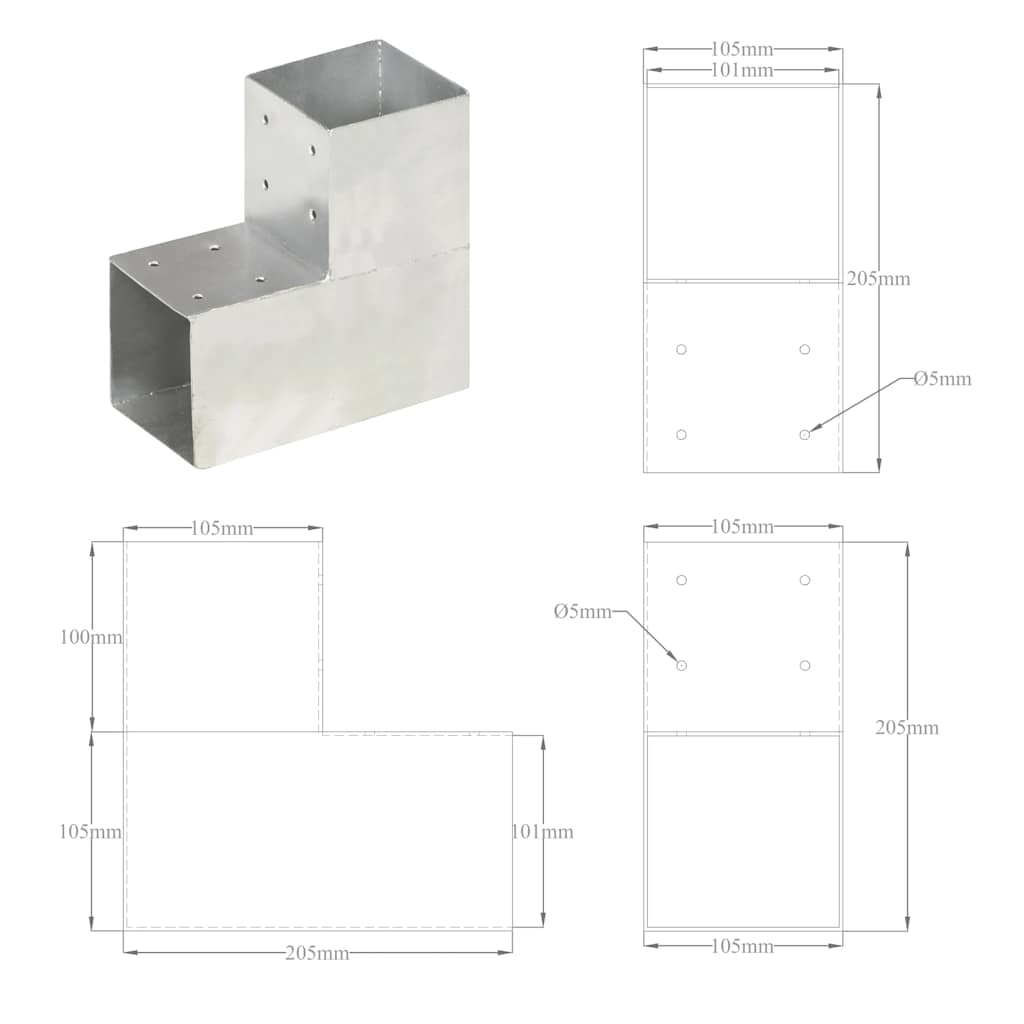 Pfostenverbinder L-Form Verzinktes Metall 101 x 101 mm