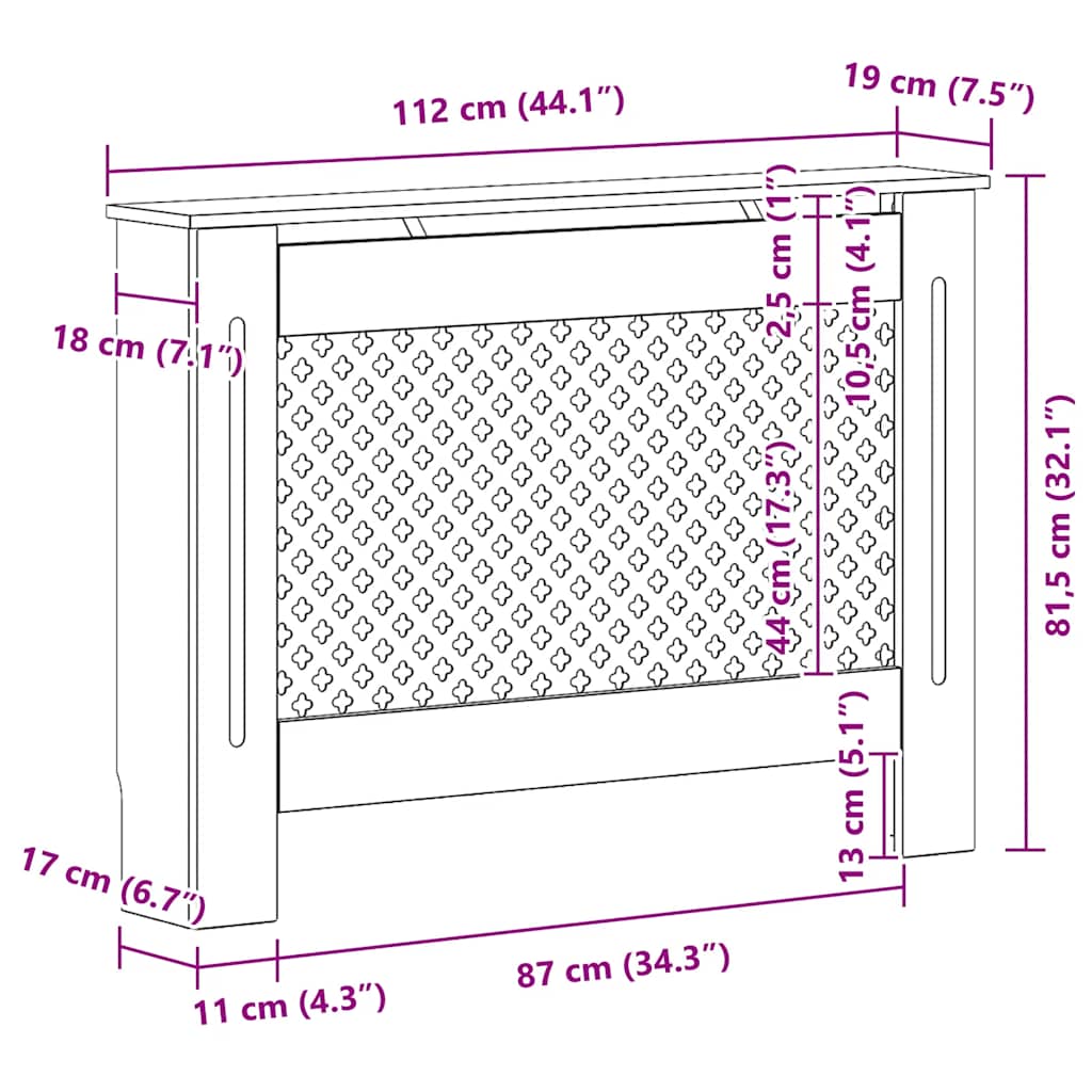 Heizkörperverkleidung 112x19x81,5 cm MDF