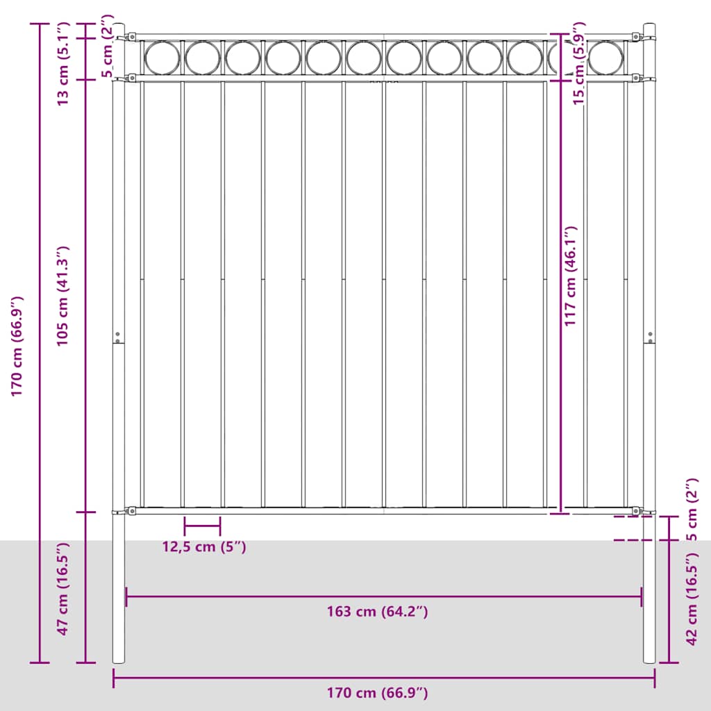vidaXL Gartenzaun Stahl 1,81x1,2 m Schwarz