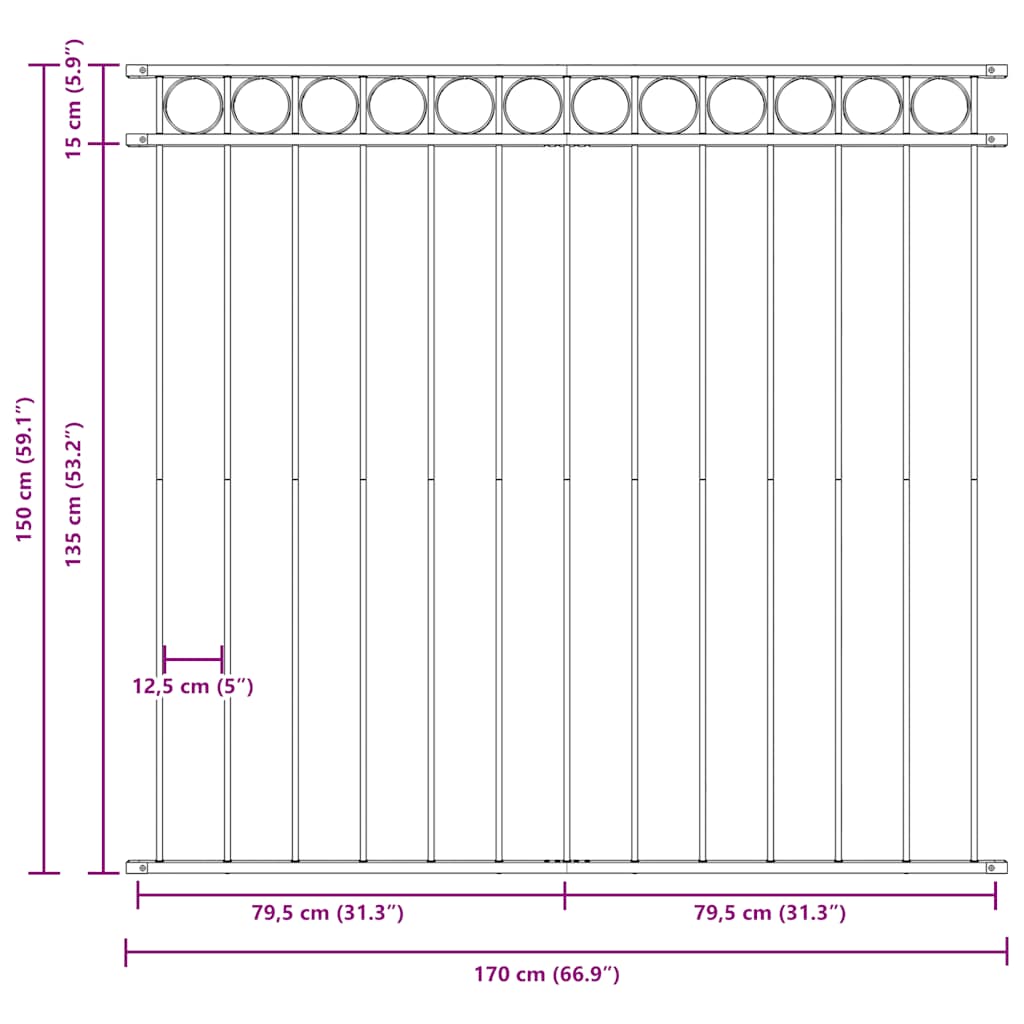 vidaXL Panneau de clôture en acier 1,7x1,5 m Noir