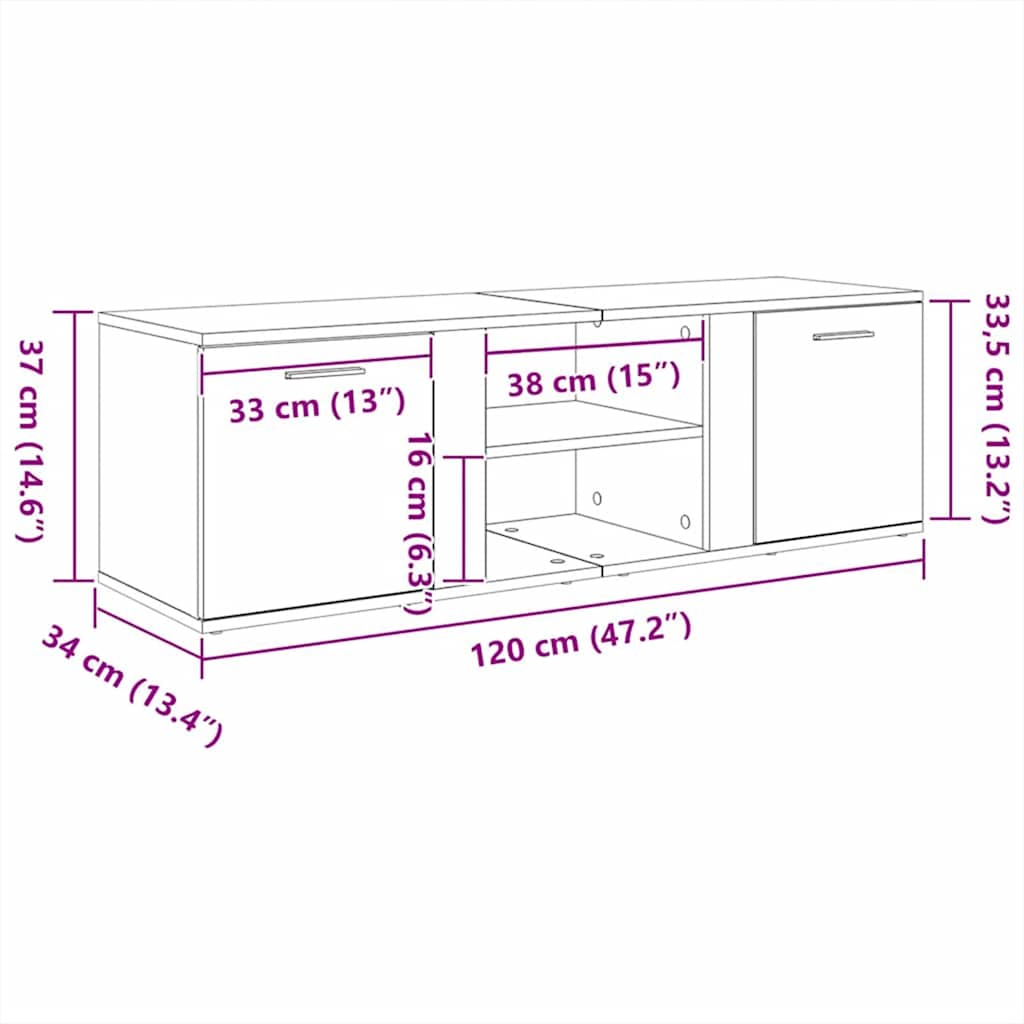 vidaXL Meuble TV Noir 120x34x37 cm Bois d'ingénierie