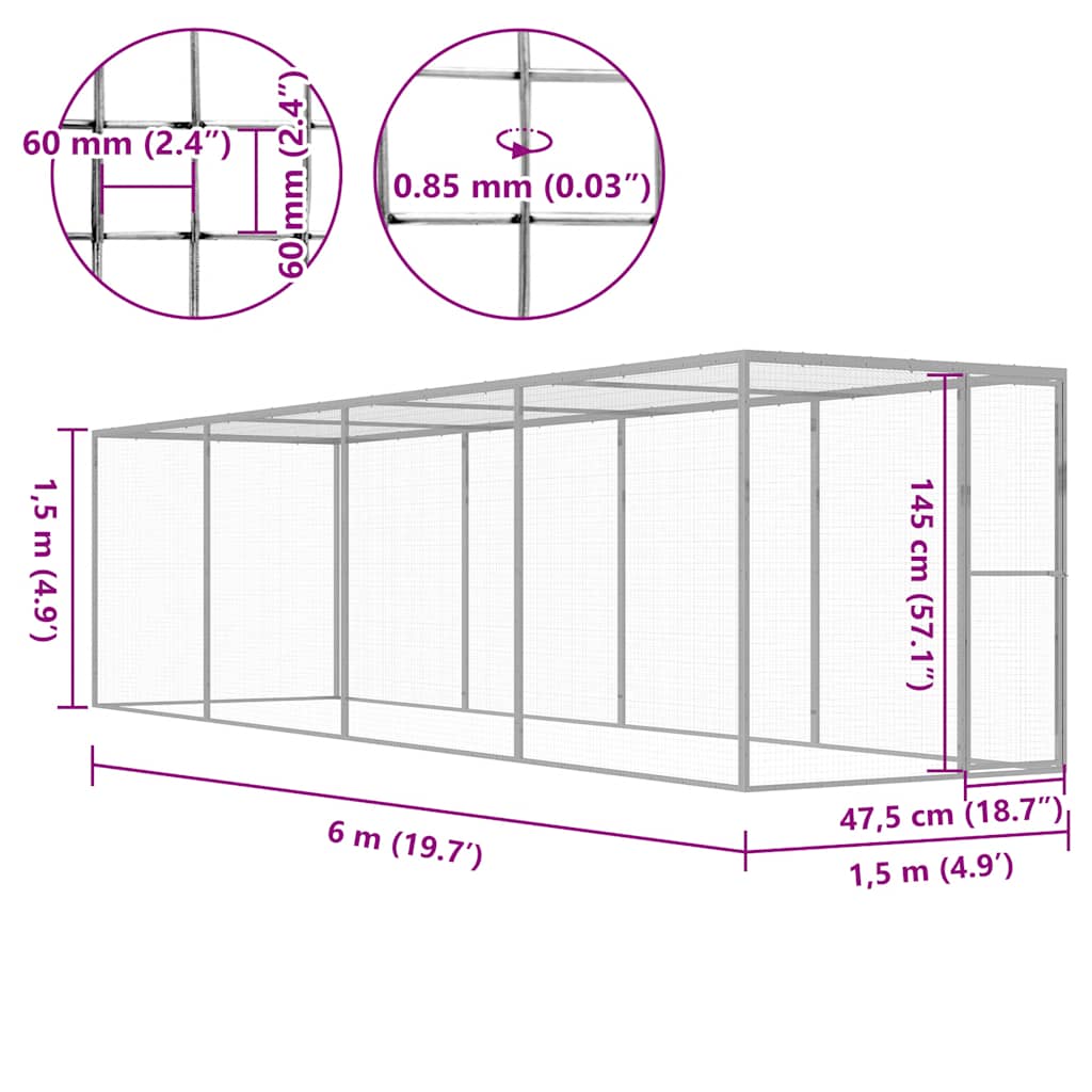 Katzenkäfig 6x1,5x1,5 m Verzinkter Stahl