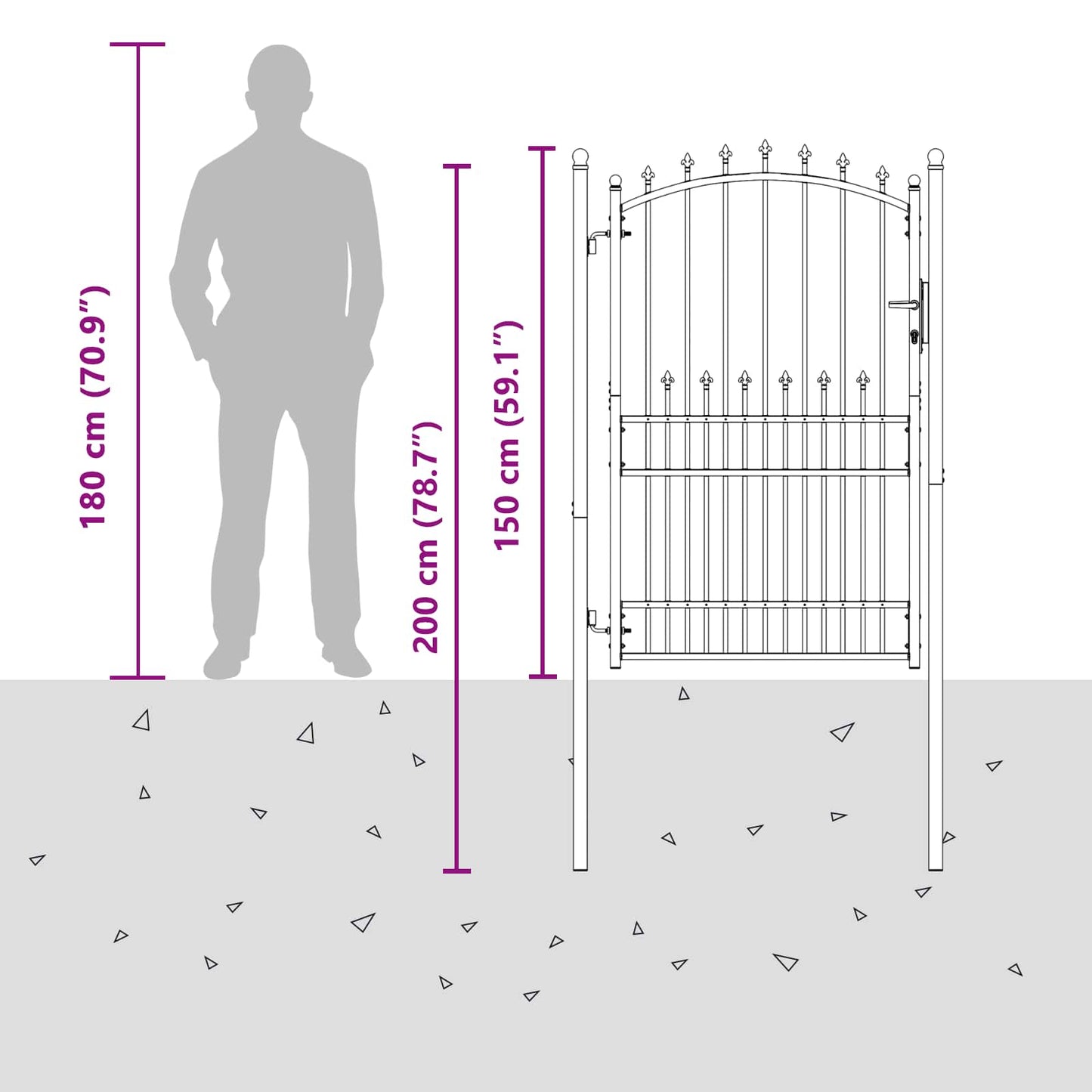 Zauntor mit Spitzen mit Schloss Schwarz 100 x 200 cm