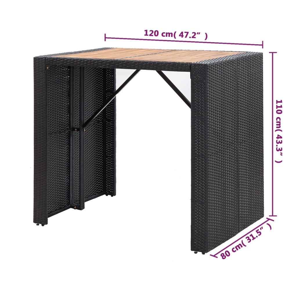vidaXL 5-tlg. Garten-Bar-Set Poly Rattan und Akazienholz Schwarz