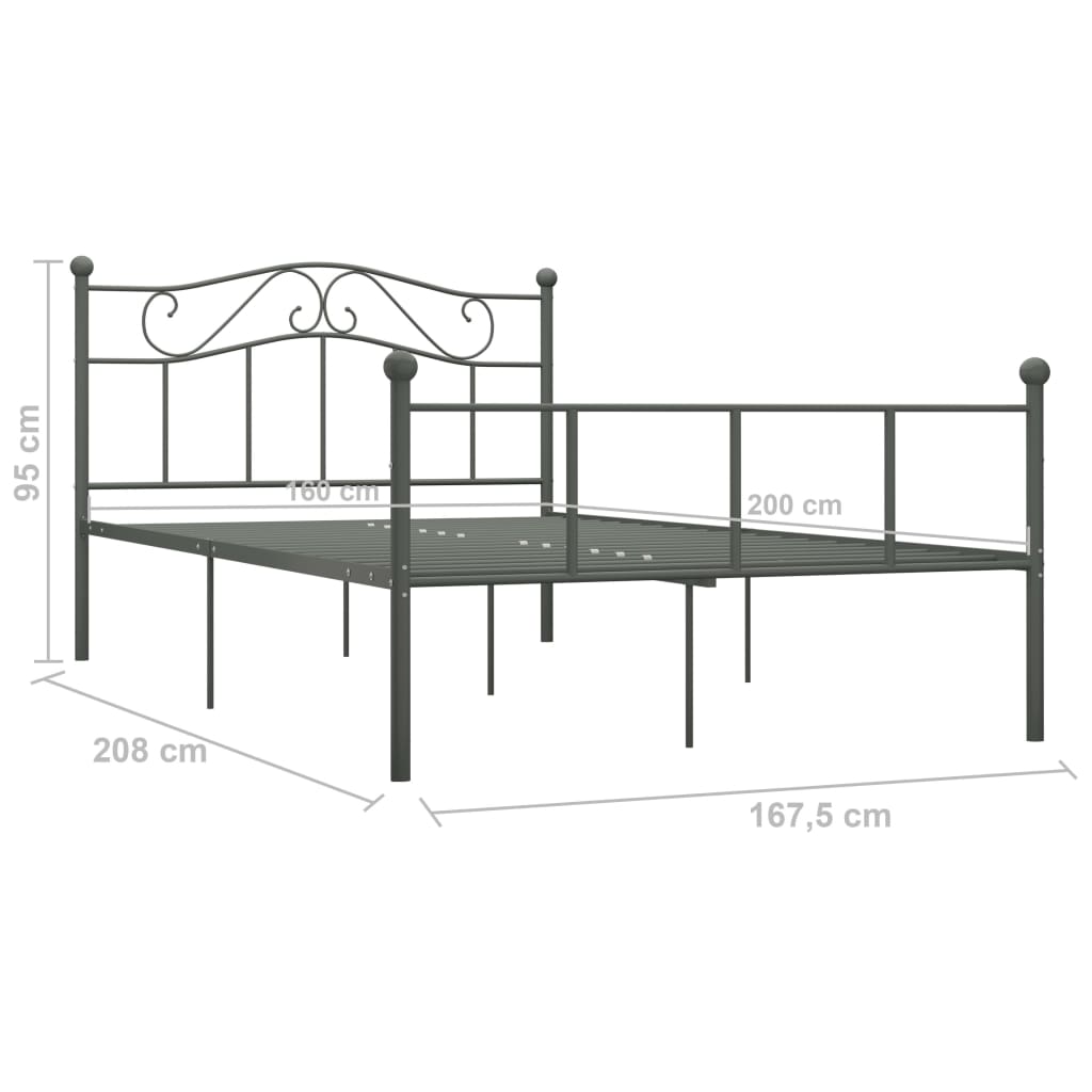 vidaXL Bettgestell Grau Metall 160×200 cm