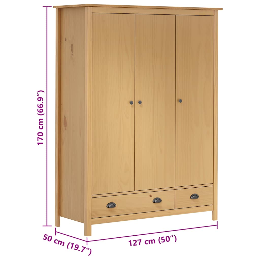 Kleiderschrank mit 3 Türen Hill 127x50x170cm Massivholz Kiefer