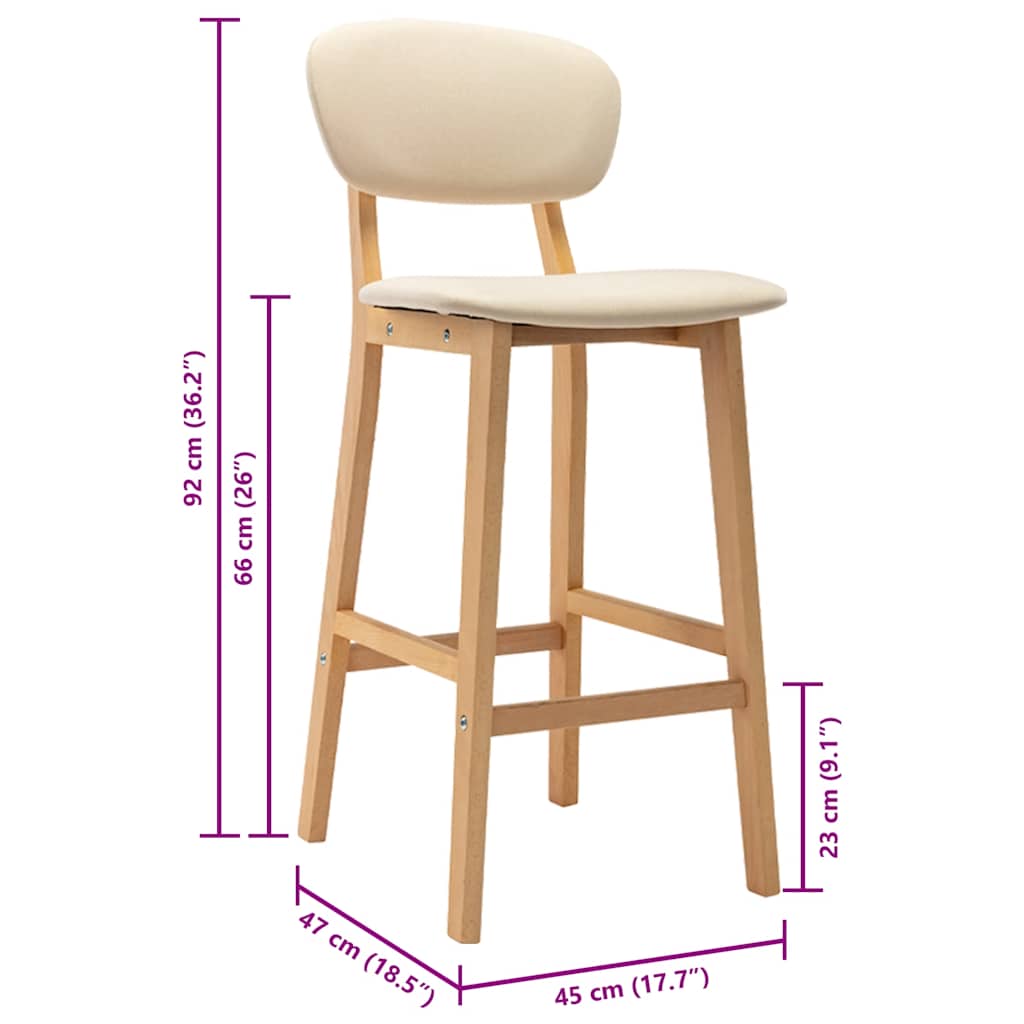vidaXL Barhocker 2 Stk. Creme Stoff