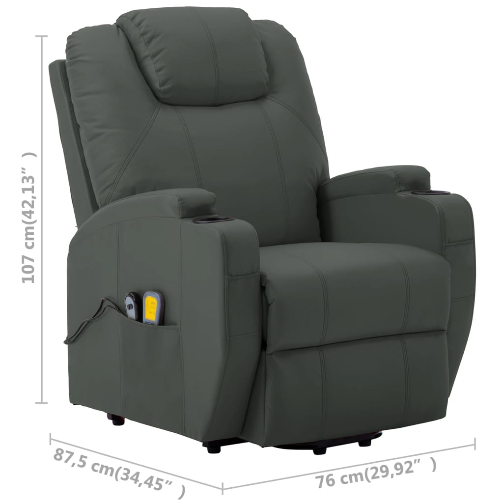 vidaXL Massagesessel mit Aufstehhilfe Anthrazit Kunstleder