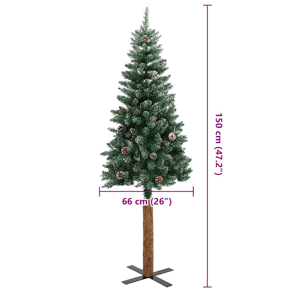 Weihnachtsbaum Schlank mit Echtholz und Schnee Grün 150 cm