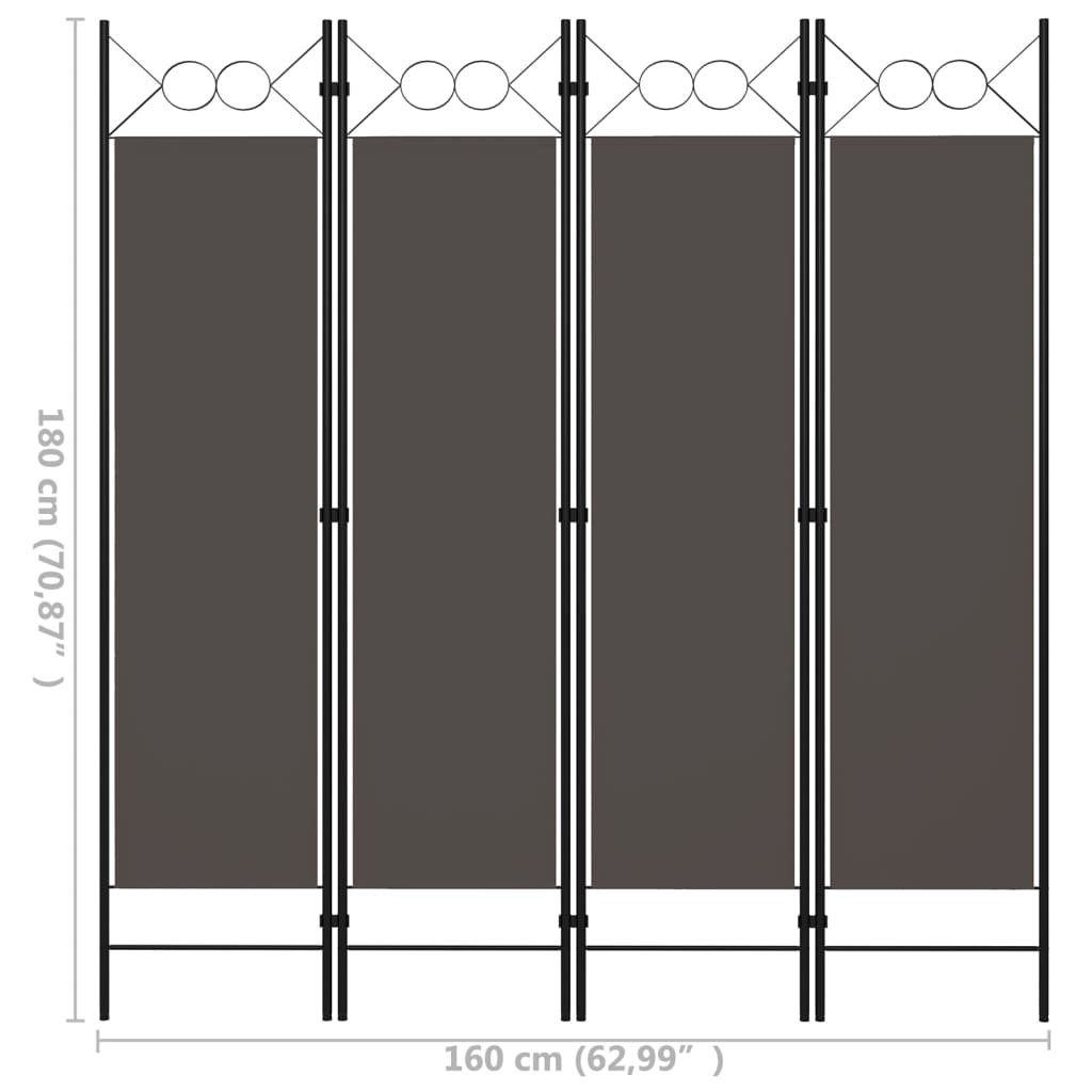vidaXL Séparateur de pièce à 4 panneaux Anthracite 160 x 180 cm