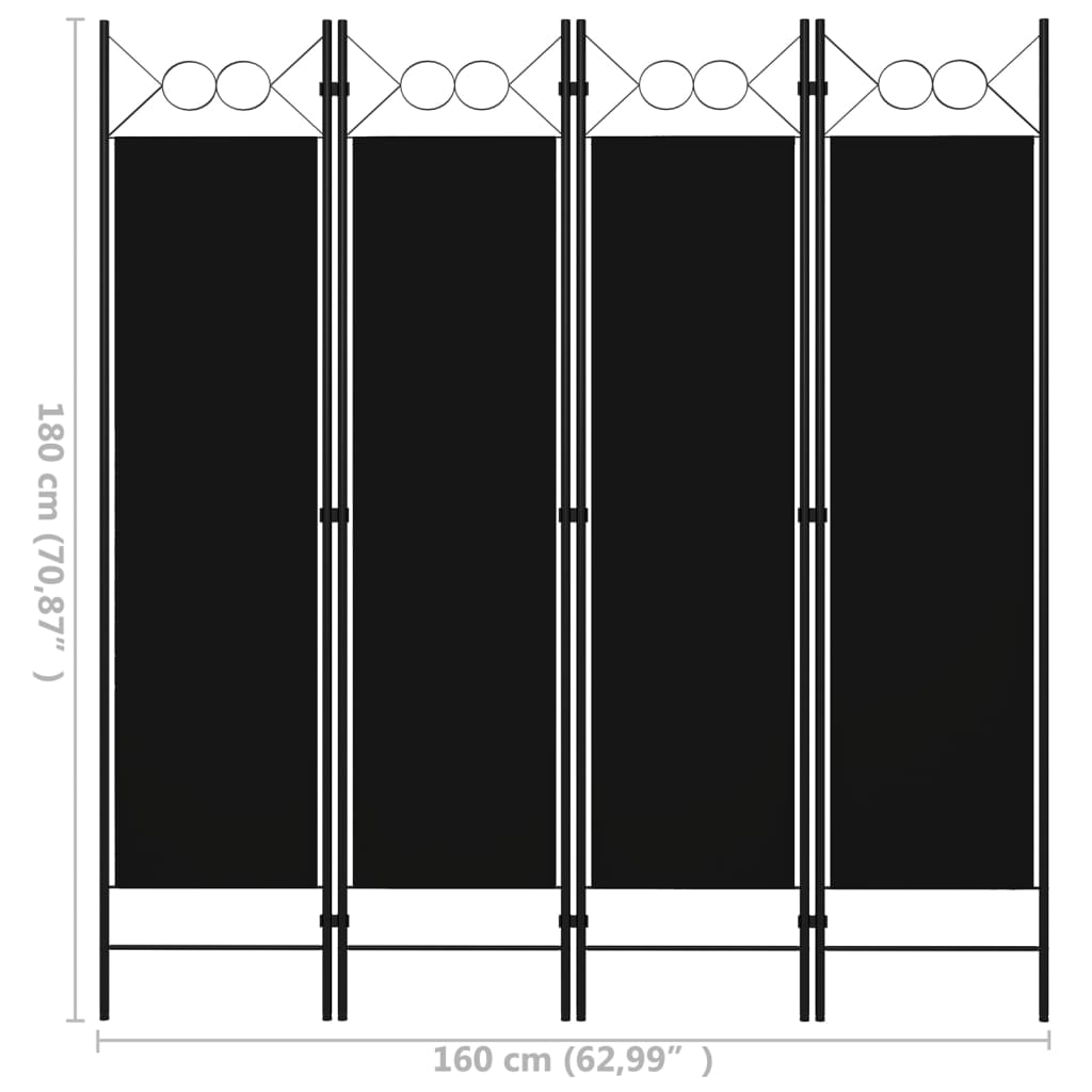 vidaXL 4-tlg. Raumteiler Schwarz 160 x 180 cm