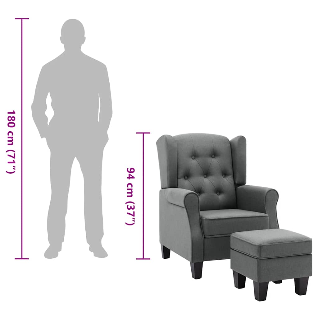 Sessel mit Fußhocker Hellgrau Stoff