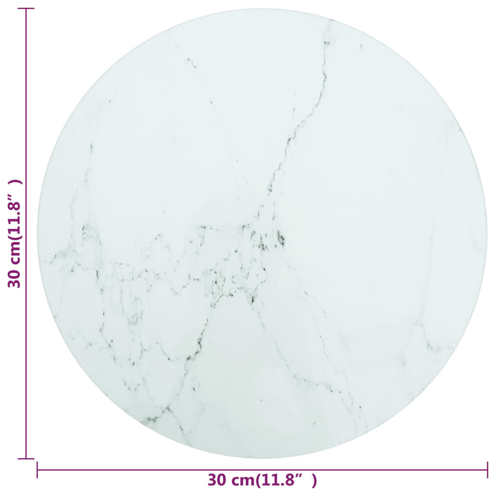 vidaXL Plateau de table Blanc Ø30x0,8 cm Verre trempé aspect marbre