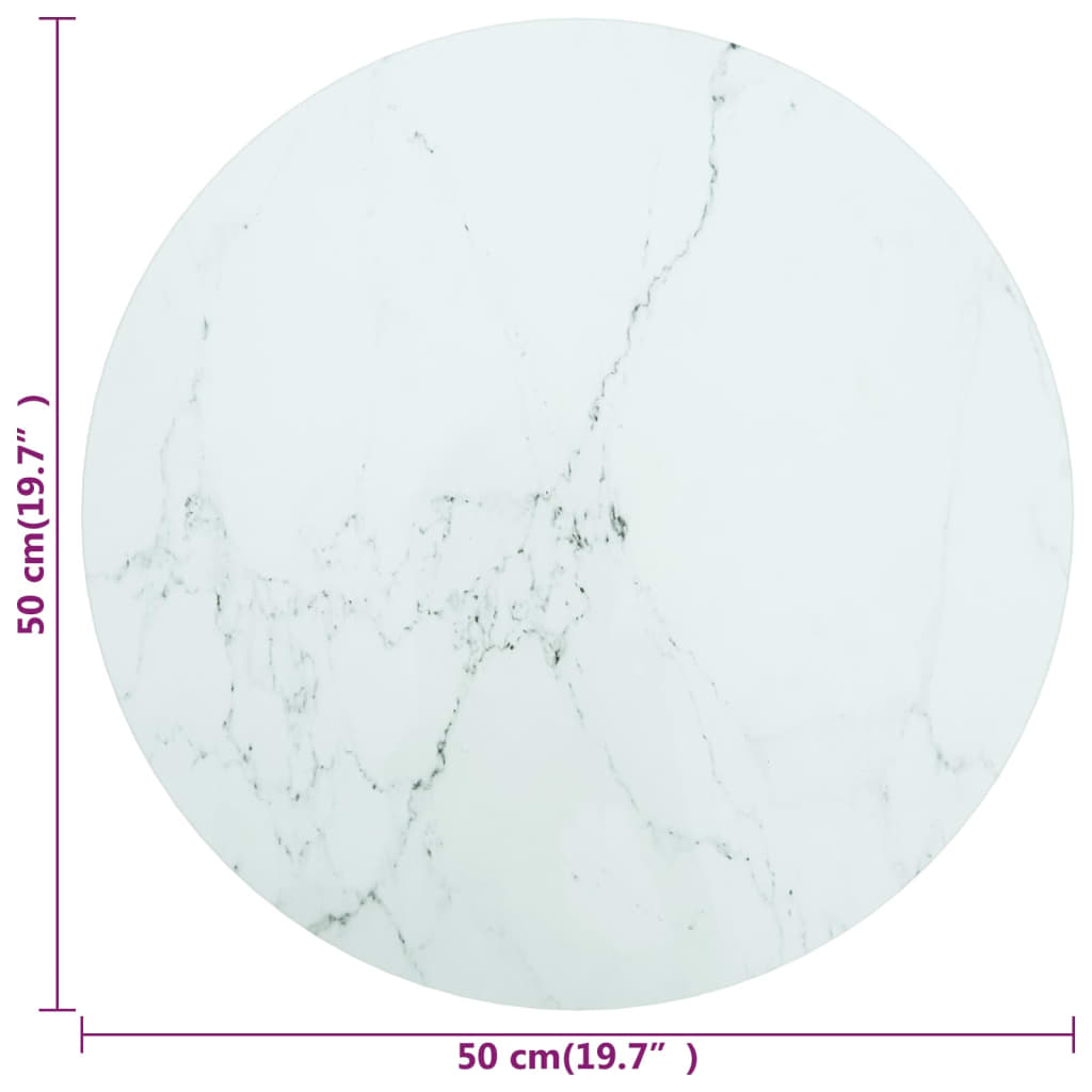 vidaXL Plateau de table Verre trempé aspect marbre Blanc Ø50x0,8 cm