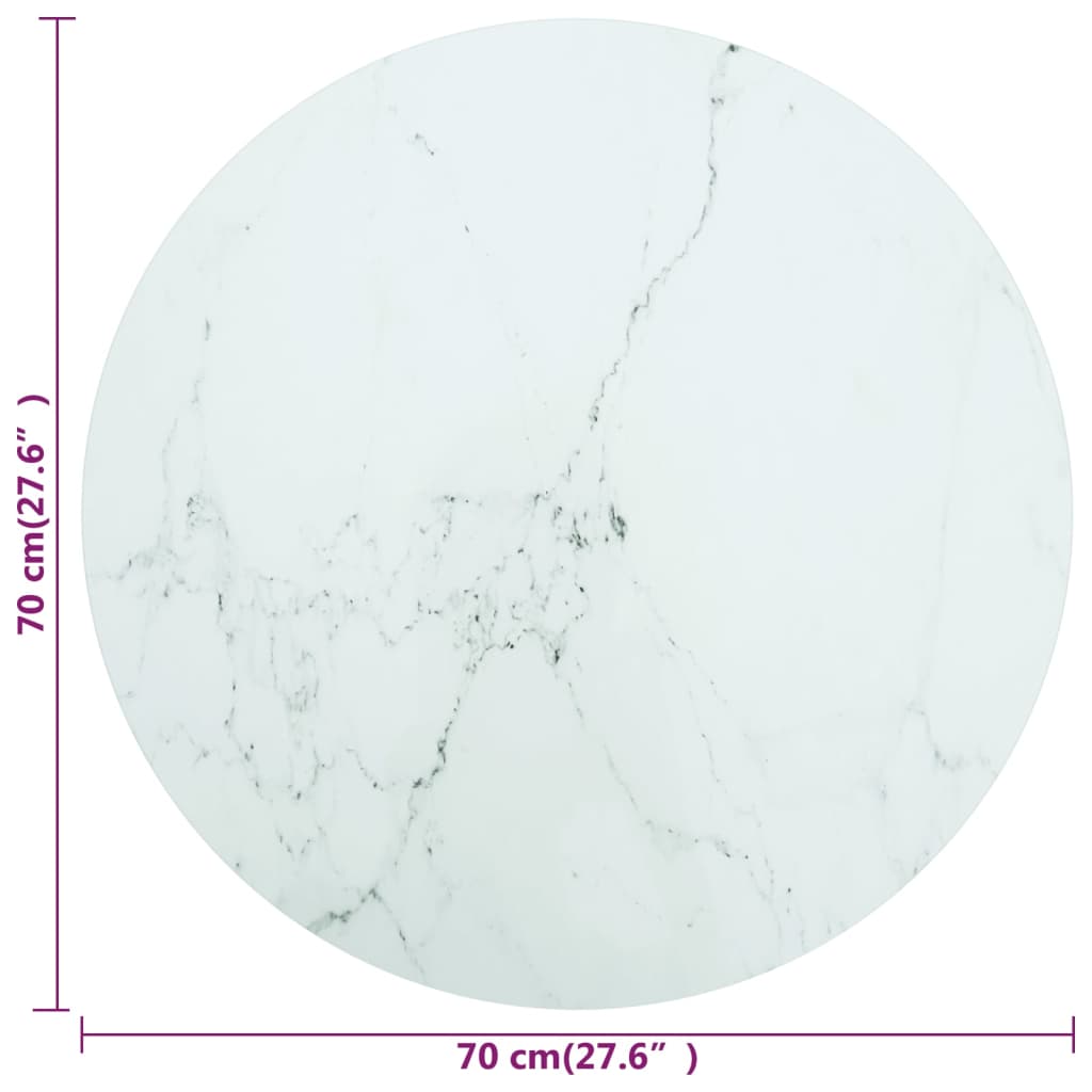 vidaXL Plateau de table Blanc Ø70x0,8 cm Verre trempé aspect marbre