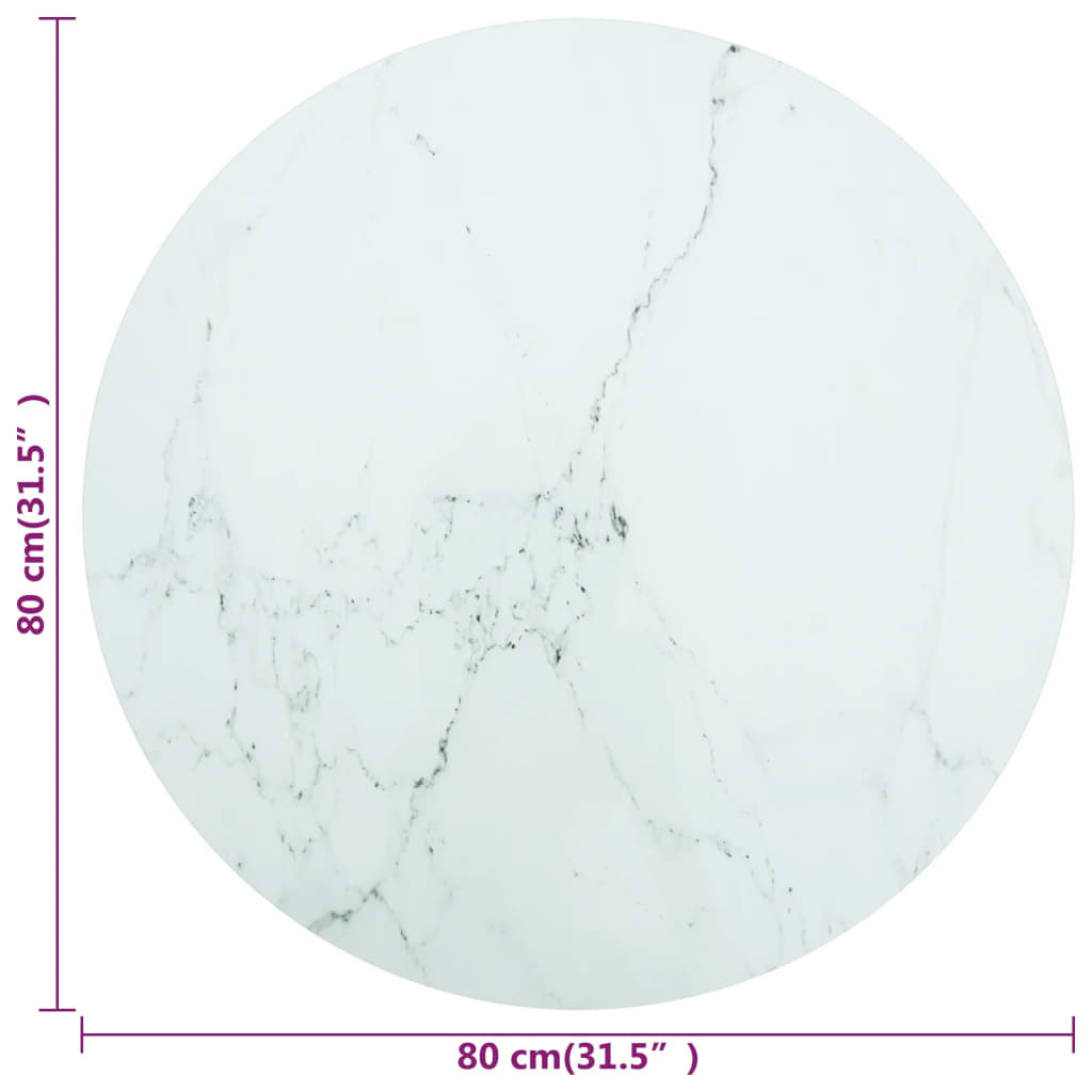 vidaXL Plateau de table Blanc Ø80x1 cm Verre trempé aspect marbre