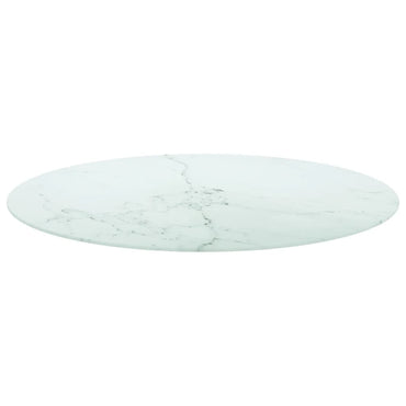 vidaXL Plateau de table Blanc Ø90x1 cm Verre trempé aspect marbre