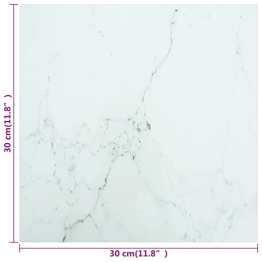 vidaXL Plateau de table Blanc 30x30 cm Verre trempé 6 mm aspect marbre