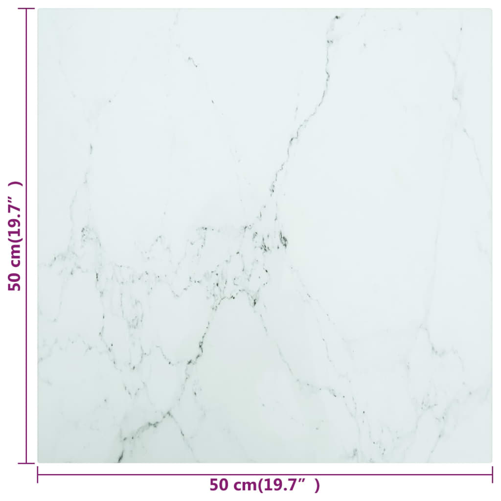 vidaXL Plateau de table Blanc 50x50 cm 6 mm Verre trempé aspect marbre