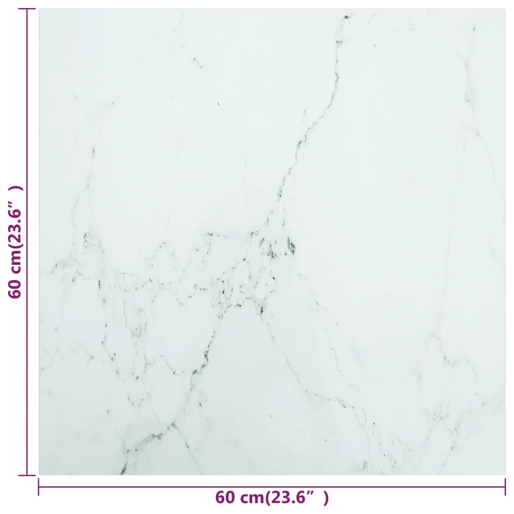 vidaXL Plateau de table Blanc 60x60 cm Verre trempé 6 mm aspect marbre