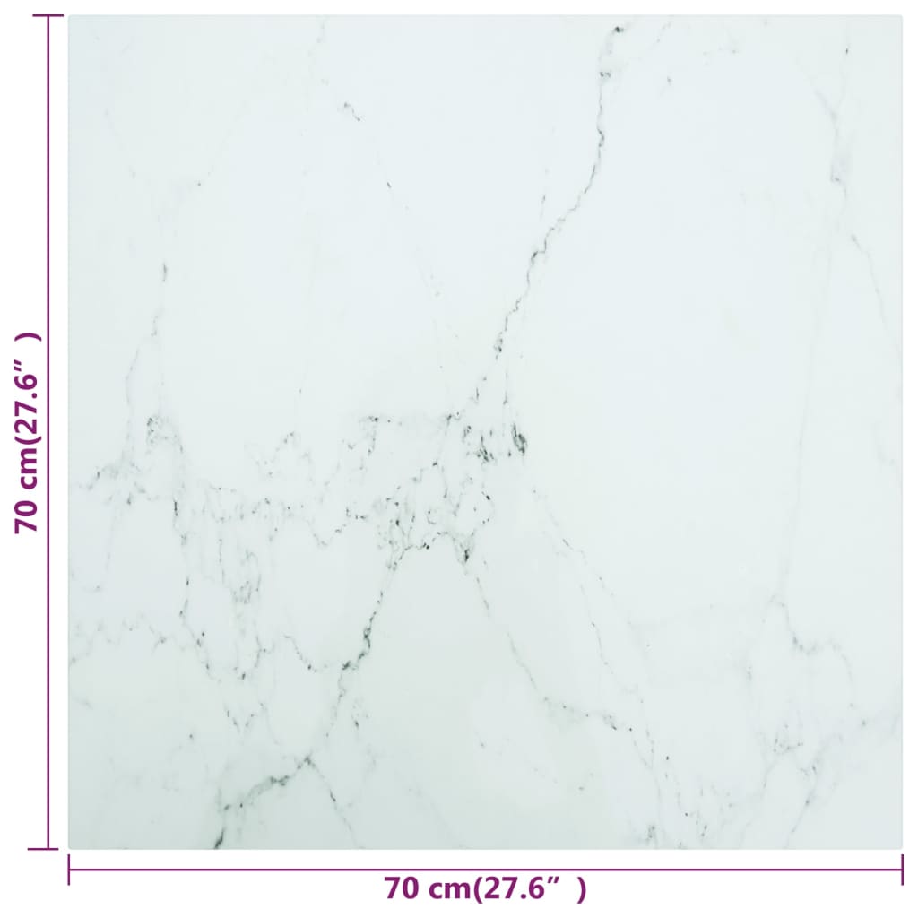 vidaXL Plateau de table Blanc 70x70 cm Verre trempé 6 mm aspect marbre