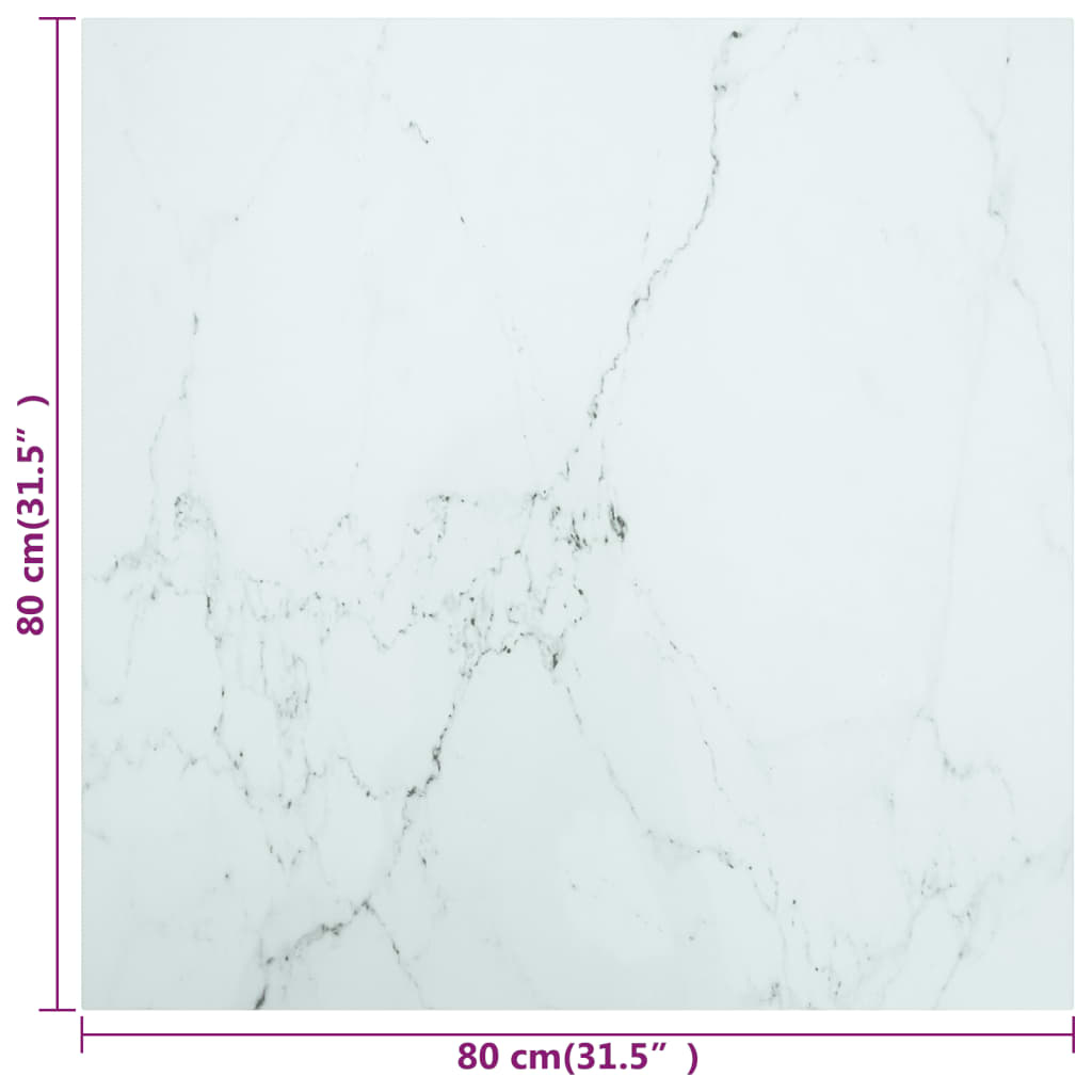 vidaXL Plateau de table Blanc 80x80 cm Verre trempé 6 mm aspect marbre