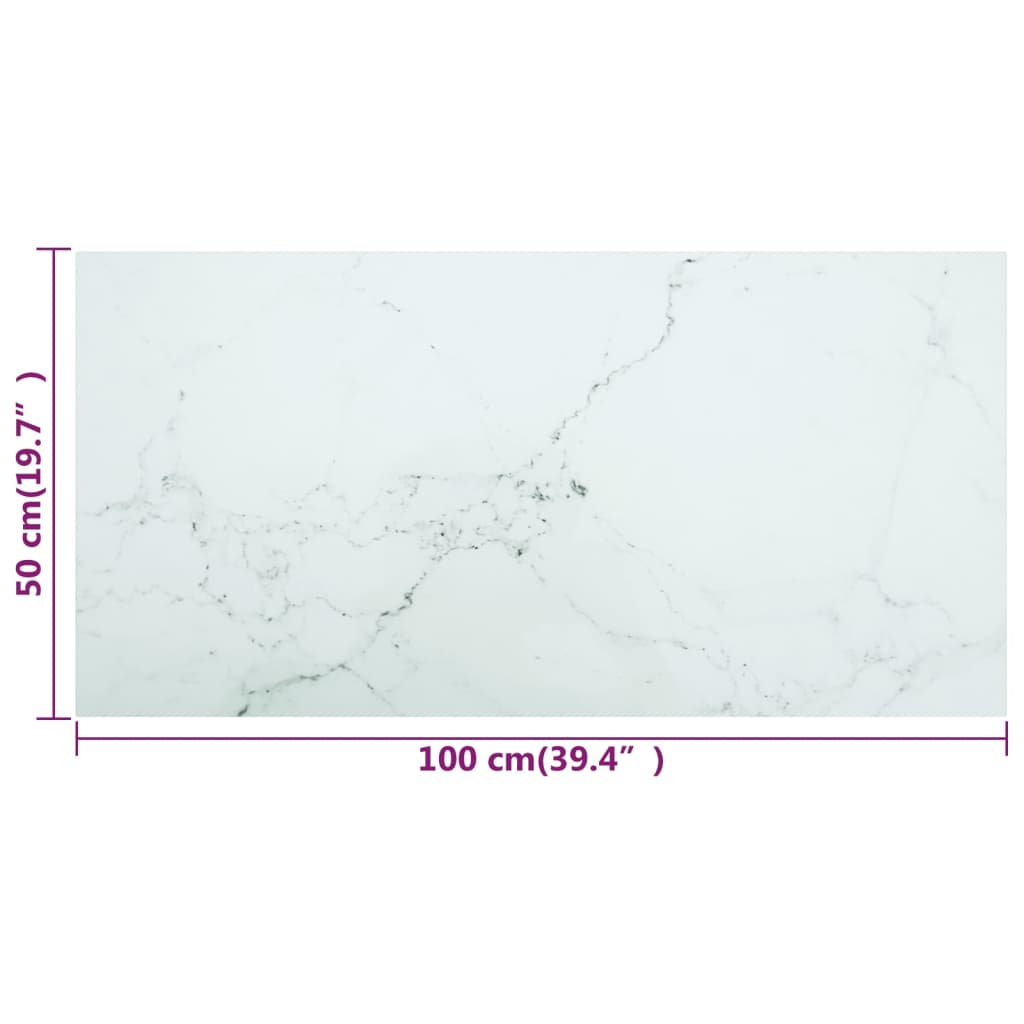 vidaXL Plateau de table Blanc 100x50 cm Verre trempé 6 mm aspect marbre